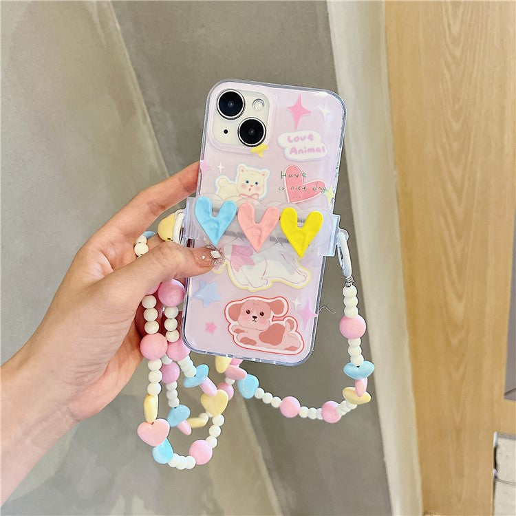 Phone Clamp Mount Portable Phone Clip Beads Chain Shoulder Strap Lanyard - Heart