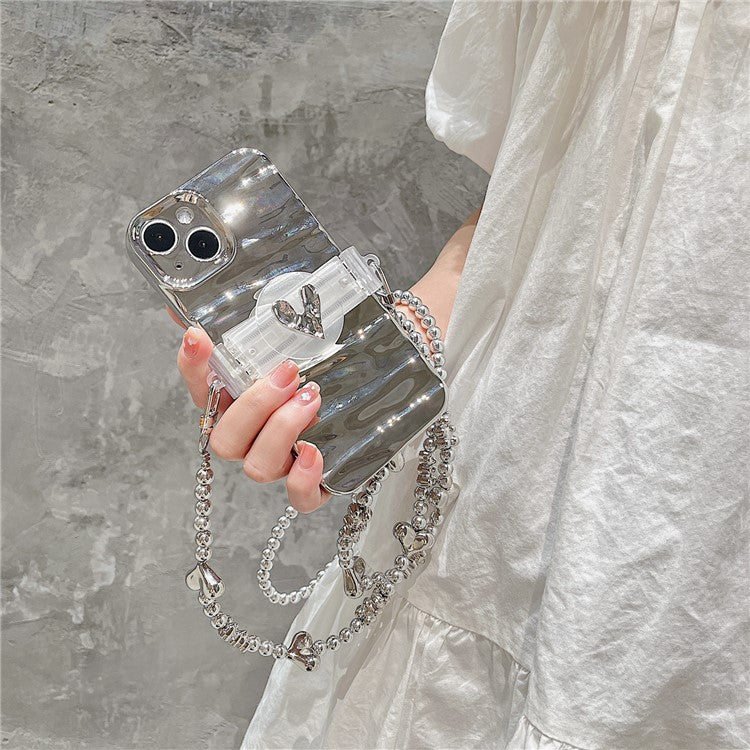 Phone Clamp Mount Portable Phone Clip Electroplating Beads Chain Shoulder Strap Lanyard - Silver