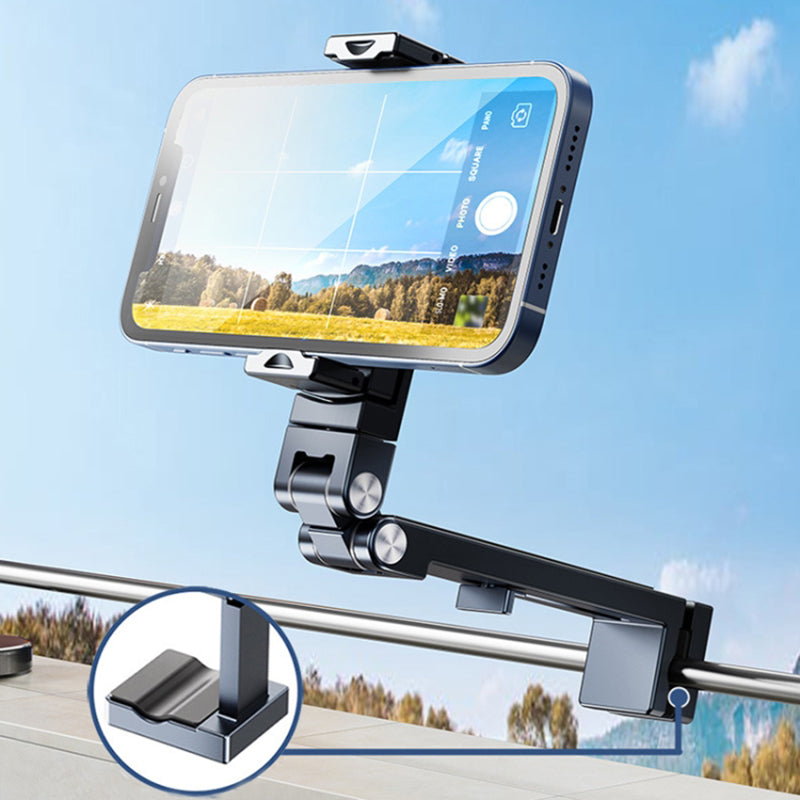 360° Rotating Metal Phone Holder Adjustable Phone Mount Stand for Travel Office Kitchen - Grey