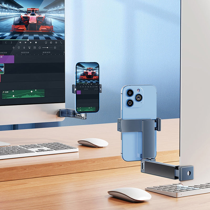 360° Rotating Metal Phone Holder Adjustable Phone Mount Stand for Travel Office Kitchen - Grey