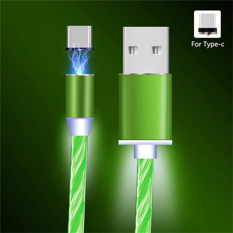 Flowing LED Magnetic Type-C Charging Cable for Samsung Sony Huawei etc. - Green