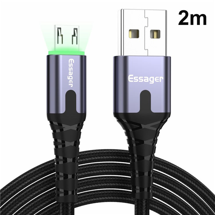 ESSAGER Micro USB to USB Nylon Braided Data Sync Charging Cord with LED Indicator 2m - Dark Grey