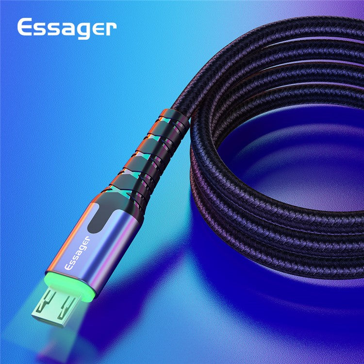 ESSAGER Micro USB to USB Nylon Braided Data Sync Charging Cord with LED Indicator 2m - Dark Grey