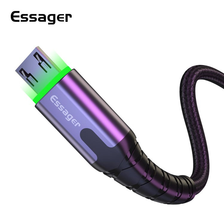 ESSAGER Micro USB to USB Nylon Braided Data Sync Charging Cord with LED Indicator 2m - Dark Grey