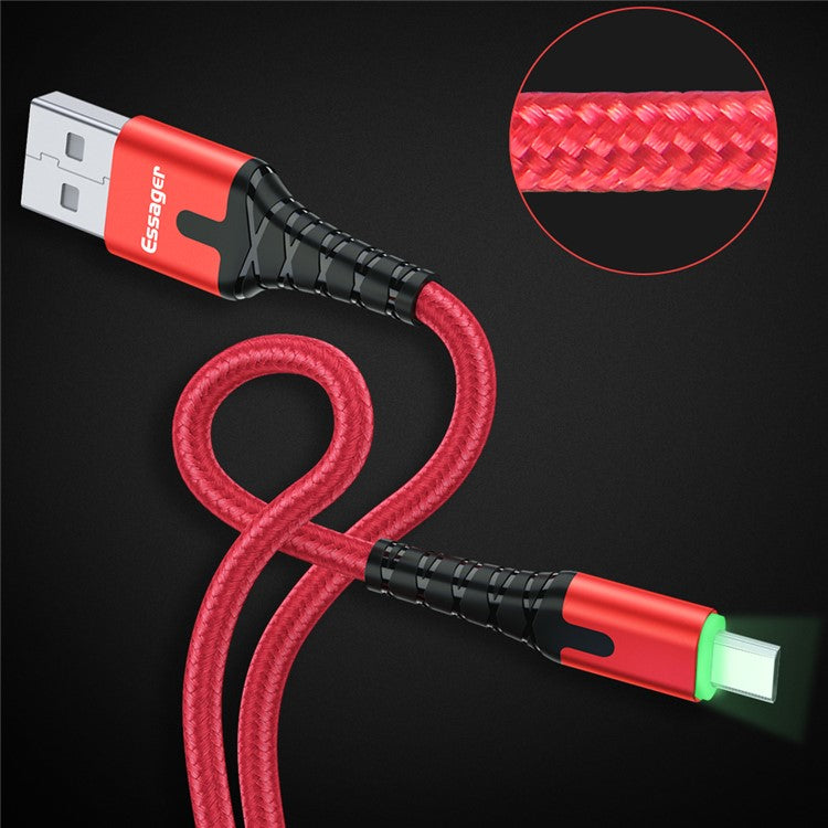 ESSAGER Micro USB to USB Nylon Braided Data Sync Charging Cord with LED Indicator 1m - Red