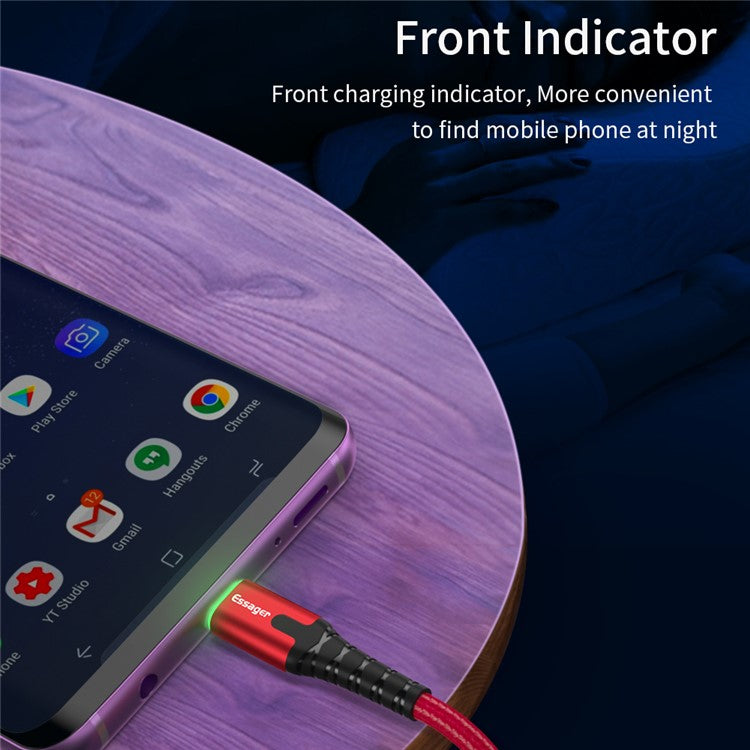 ESSAGER Micro USB to USB Nylon Braided Data Sync Charging Cord with LED Indicator 1m - Red