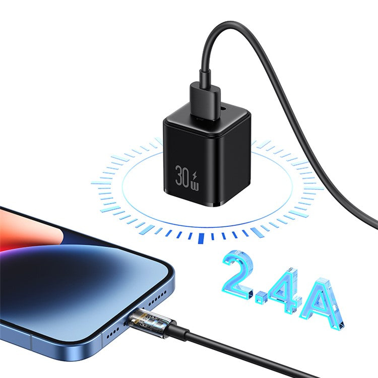 USAMS SJ709 YD Series 1m Charger Cable USB to Lightning 2.4A Fast Charging Data Cord - Black