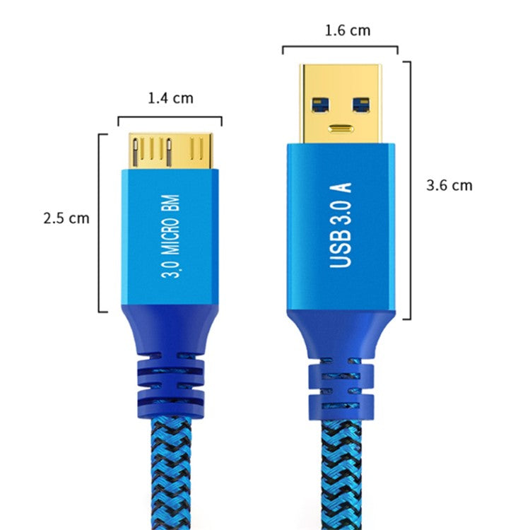 0.6m USB 3.0 Male to Micro USB 3.0 Male Braided Cable High Speed Data Transfer Charging Wire