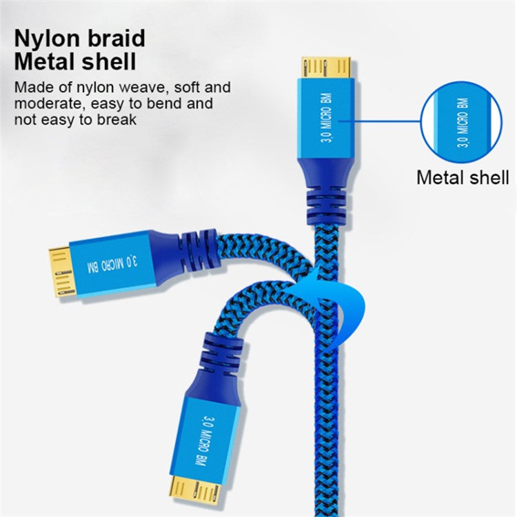 1m USB 3.0 Male to Micro USB 3.0 Male Nylon Braided Cable Data Transfer Charging Cord