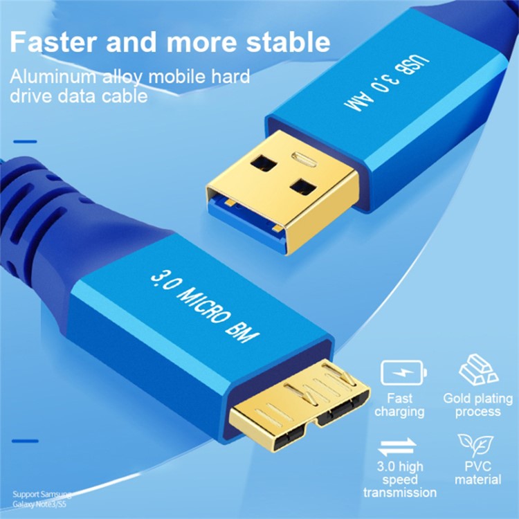 1m USB 3.0 Male to Micro USB 3.0 Male Nylon Braided Cable Data Transfer Charging Cord