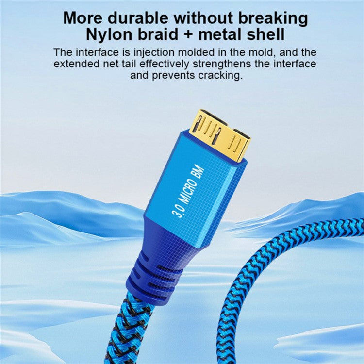 1m USB 3.0 Male to Micro USB 3.0 Male Nylon Braided Cable Data Transfer Charging Cord