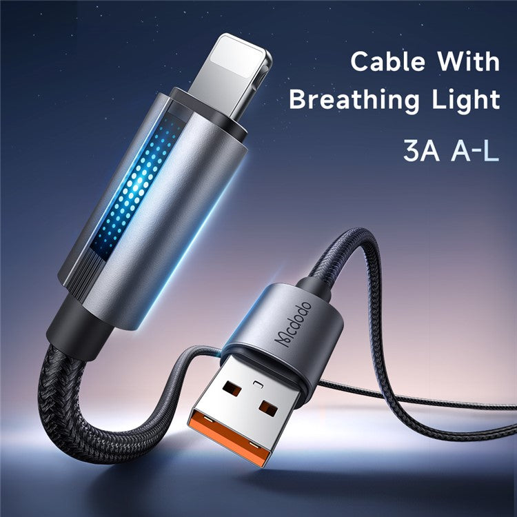 MCDODO CA-566 1.2m USB-A to Lightning Charging Cable 3A 480Mbps Data Cord with Breathing Light