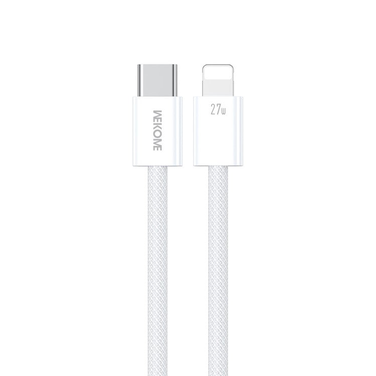 WEKOME WDC-21 1m PD 27W Fast Charging Data Cable USB-C to Lightning Nylon Braided Cord - White