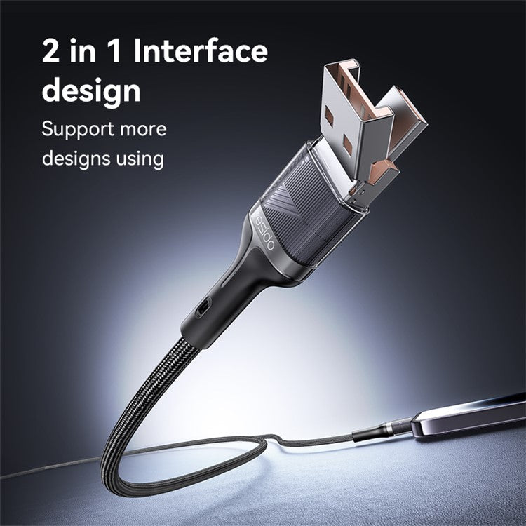 YESIDO CA165L 1.2m USB / Type-C 2-in-1 Plug to 8-pin Phone Charging Cable Braided Data Cable