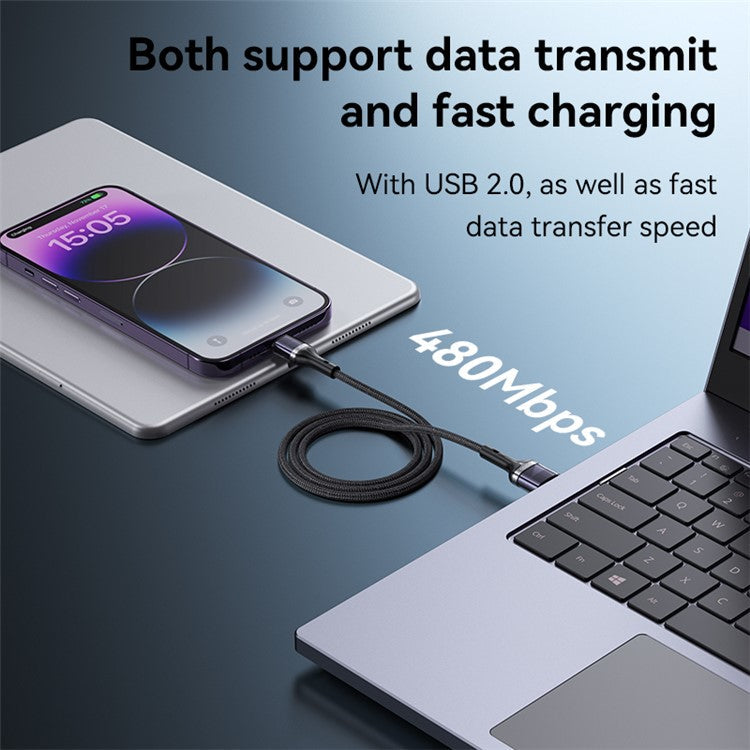 YESIDO CA165L 1.2m USB / Type-C 2-in-1 Plug to 8-pin Phone Charging Cable Braided Data Cable