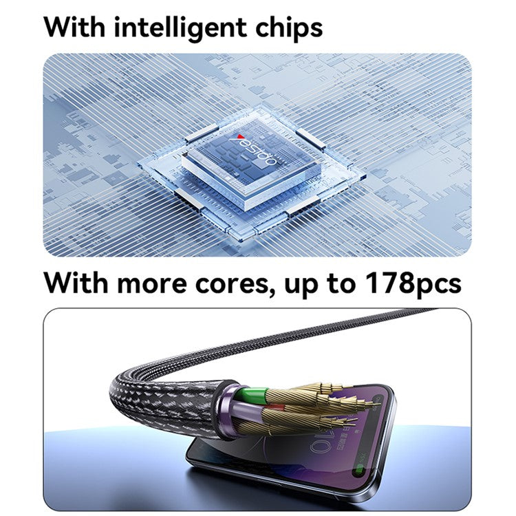 YESIDO CA165L 1.2m USB / Type-C 2-in-1 Plug to 8-pin Phone Charging Cable Braided Data Cable