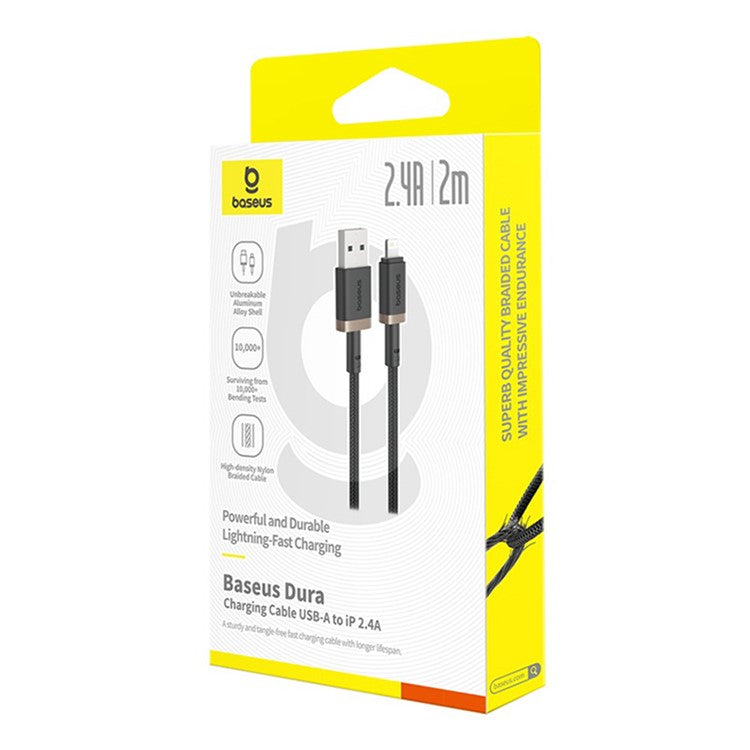 BASEUS New Cafule Series 2.4A Fast Charging Cable USB to iP Data Cord, Length: 2m - Gold+Black