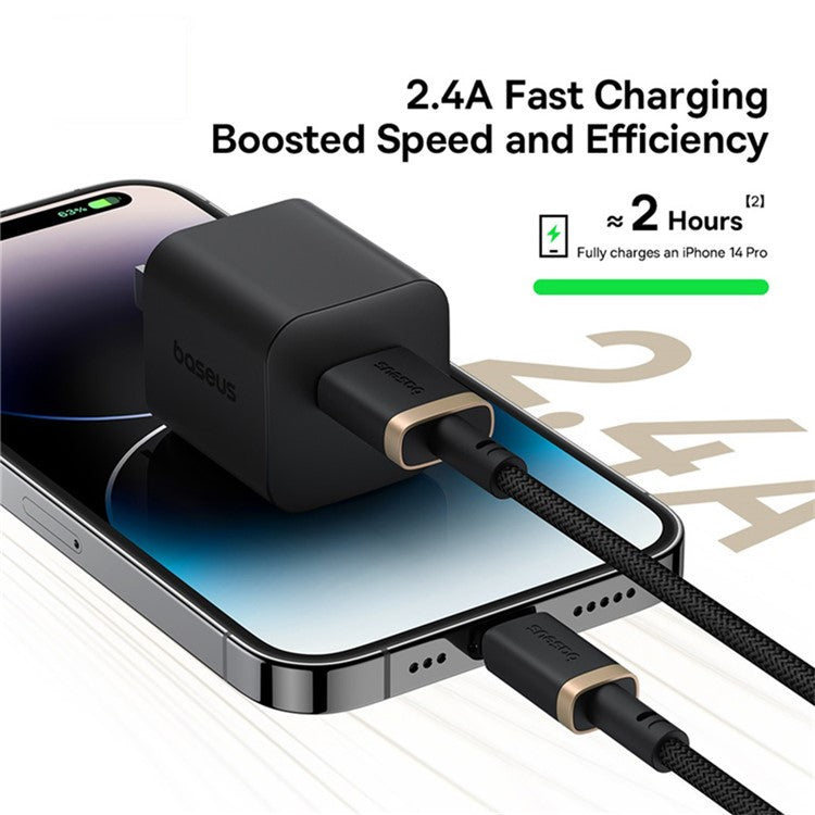 BASEUS New Cafule Series 2.4A Fast Charging Cable USB to iP Data Cord, Length: 1m - Gold+Black