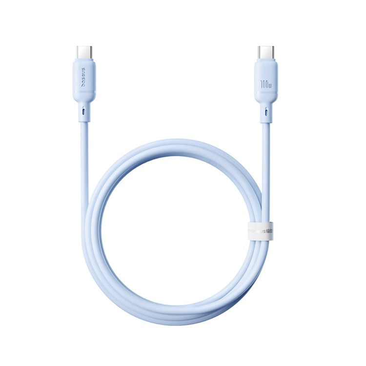 BASEUS Silky PD 100W Fast Charging Cable Soft PVC USB-C to USB-C Data Cord, Length: 1m - Blue