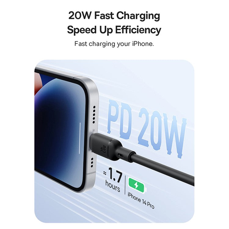 BASEUS Silky USB-C to iP Data Cord Flexible PVC PD 20W Fast Charging Cable, Length: 2m - White
