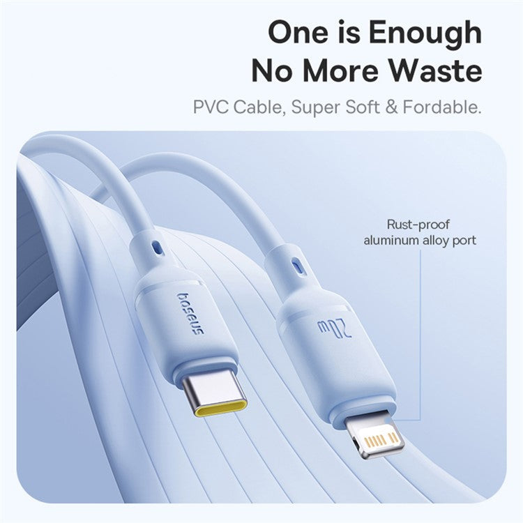 BASEUS Silky USB-C to iP Data Cord Flexible PVC PD 20W Fast Charging Cable, Length: 1m - Blue