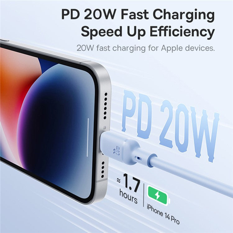 BASEUS Silky USB-C to iP Data Cord Flexible PVC PD 20W Fast Charging Cable, Length: 1m - Blue