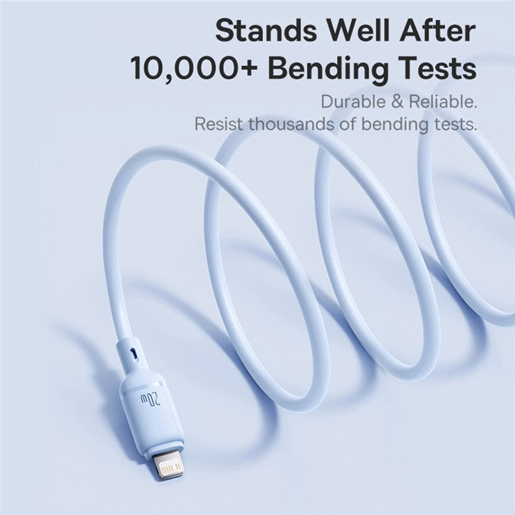 BASEUS Silky USB-C to iP Data Cord Flexible PVC PD 20W Fast Charging Cable, Length: 1m - Blue