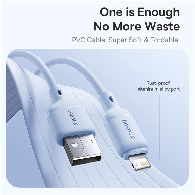 BASEUS Silky Fast Charging Cable USB to iP Flexible PVC 2.4A Data Cord, Length: 1m - Black