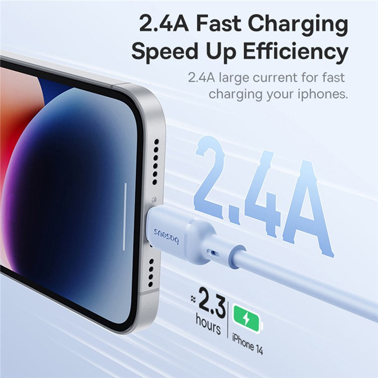 BASEUS Silky Fast Charging Cable USB to iP Flexible PVC 2.4A Data Cord, Length: 1m - White