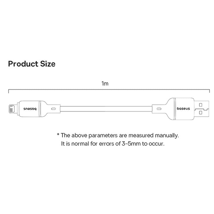 BASEUS Silky Fast Charging Cable USB to iP Flexible PVC 2.4A Data Cord, Length: 2m - White