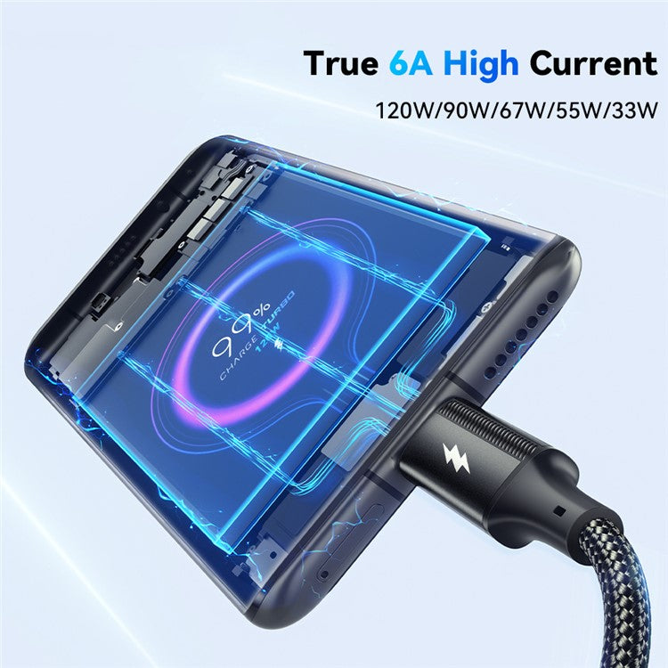 ESSAGER 1m USB-A to Type-C 120W Braided Cable for Xiaomi Phone Fast Charging Data Cable - Black