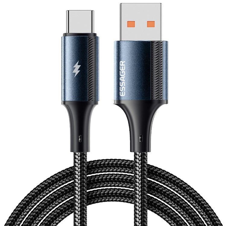 ESSAGER 1m USB-A to Type-C 120W Braided Cable for Xiaomi Phone Fast Charging Data Cable - Blue