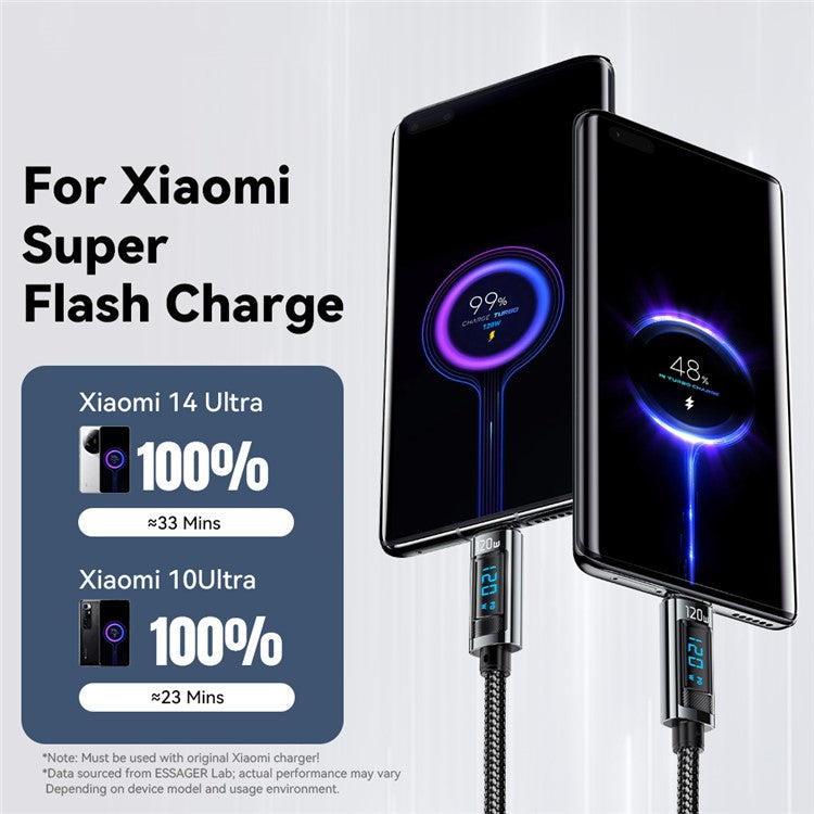 ESSAGER EXC120-HCA0G-P 2m USB-A to Type-C for Xiaomi Fast Charging 120W Digital Display Data Cable