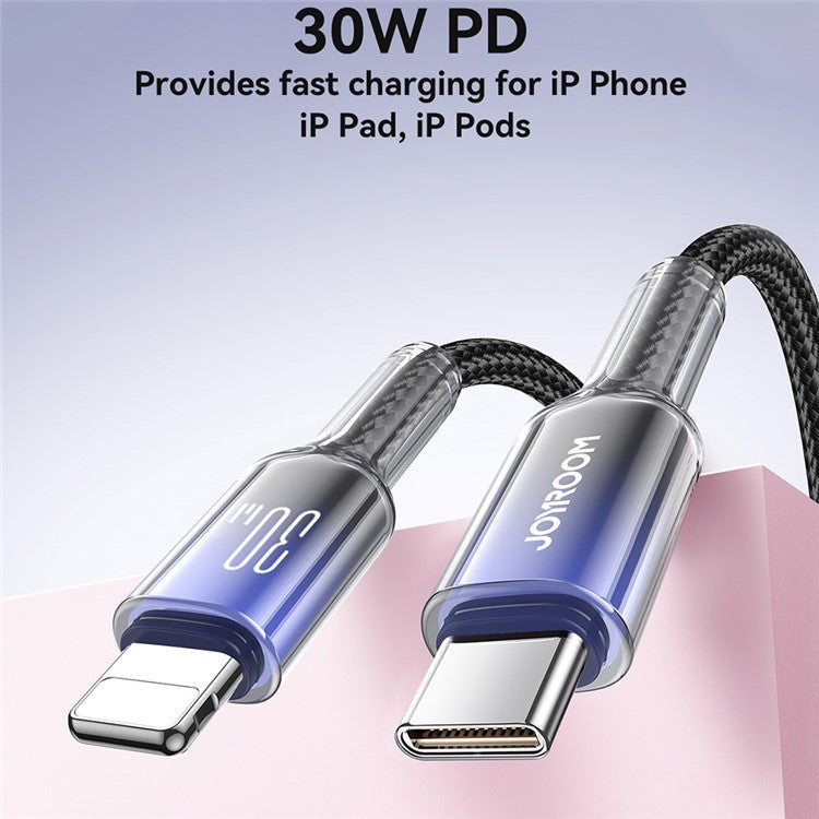 JOYROOM S-A42 1.2m PD 30W Fast Charging Data Cable USB-A to Lightning Nylon Braided Cord - Black