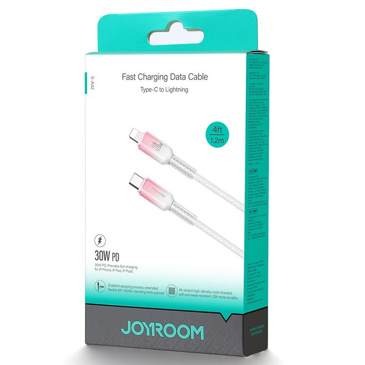 JOYROOM S-A42 1.2m PD 30W Fast Charging Data Cable USB-A to Lightning Nylon Braided Cord - White