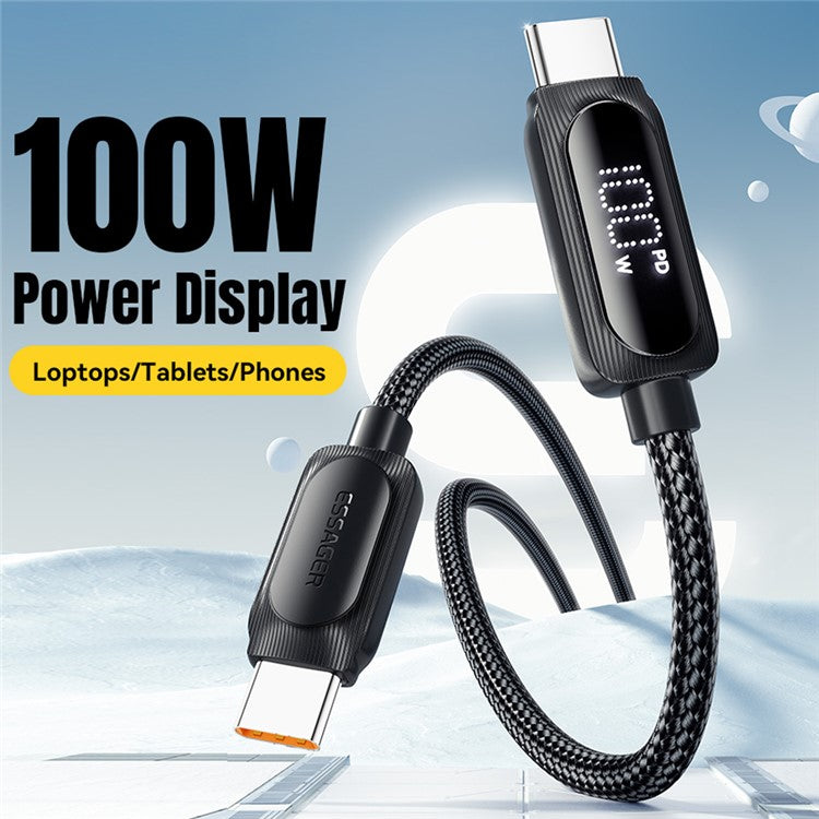 ESSAGER 1m Type-C to Type-C PD 100W Phone Laptop Fast Charging Cable Digital Display Data Cable