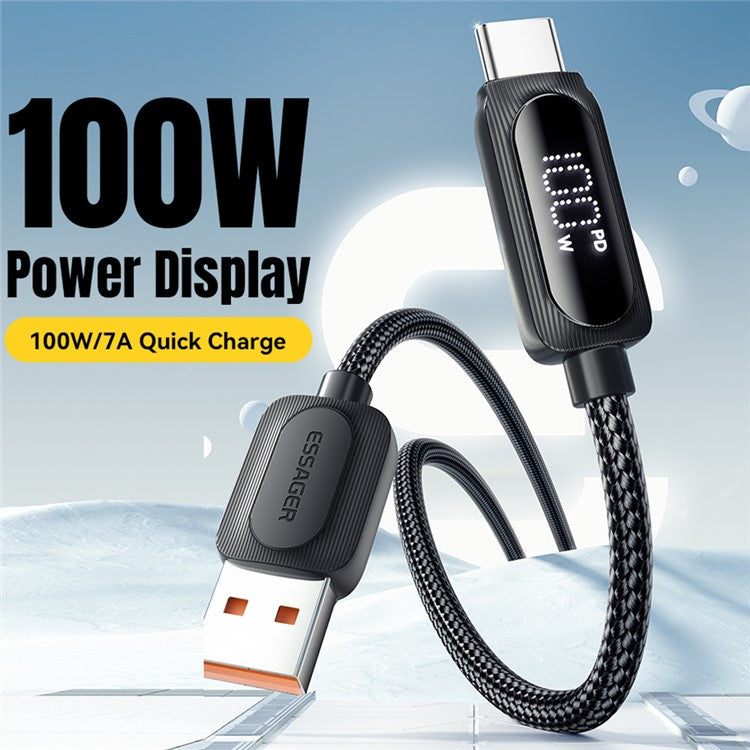 ESSAGER 2m USB-A to Type-C 7A Fully Compatible Digital Display Fast Charging Data Cable