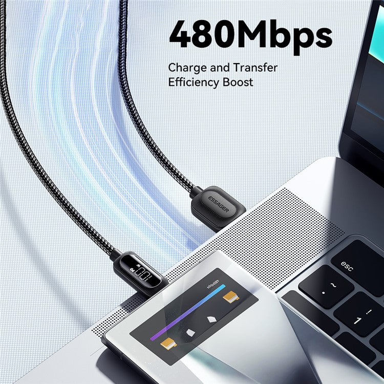 ESSAGER 2m USB-A to Type-C 7A Fully Compatible Digital Display Fast Charging Data Cable