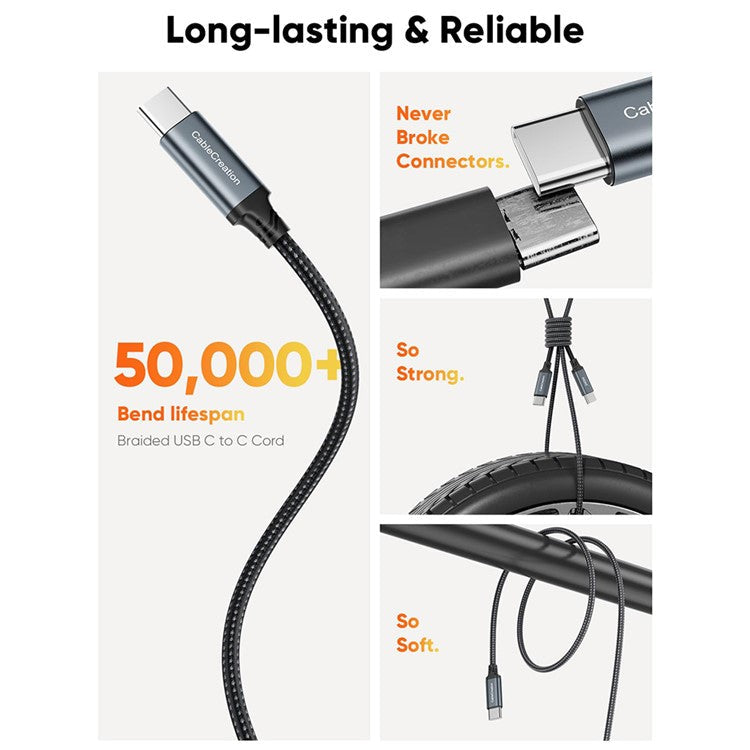 CABLECREATION CC1303 0.91m Type-C to Type-C 240W Fast Charging Braided Data Cable