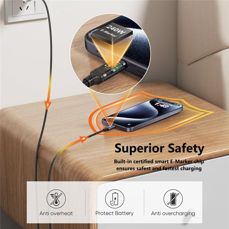 CABLECREATION CC1303 0.91m Type-C to Type-C 240W Fast Charging Braided Data Cable