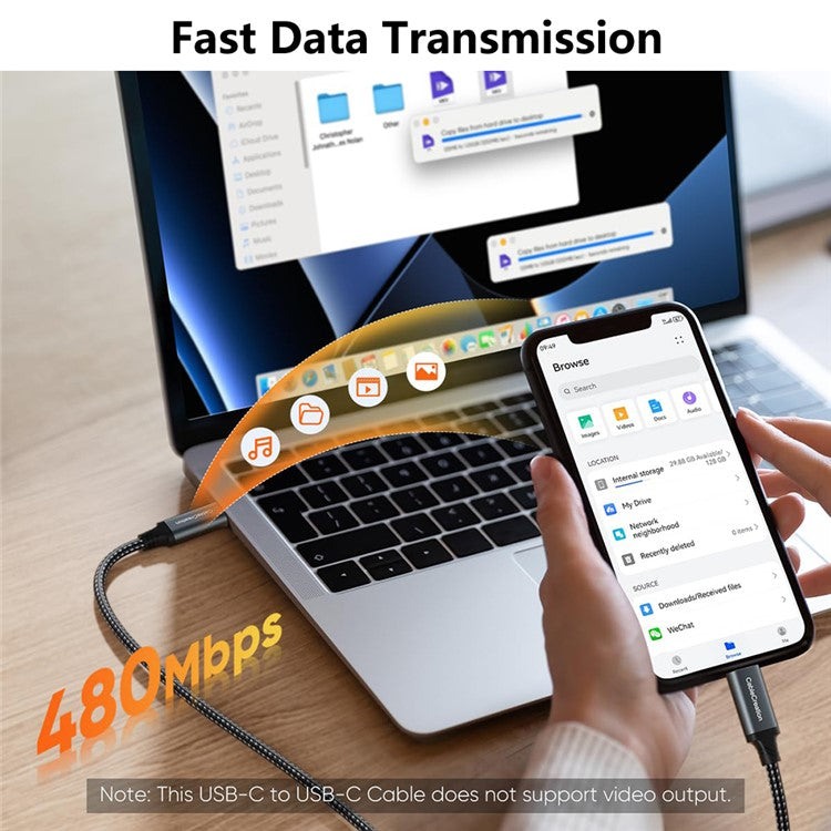 CABLECREATION CC1303 0.91m Type-C to Type-C 240W Fast Charging Braided Data Cable