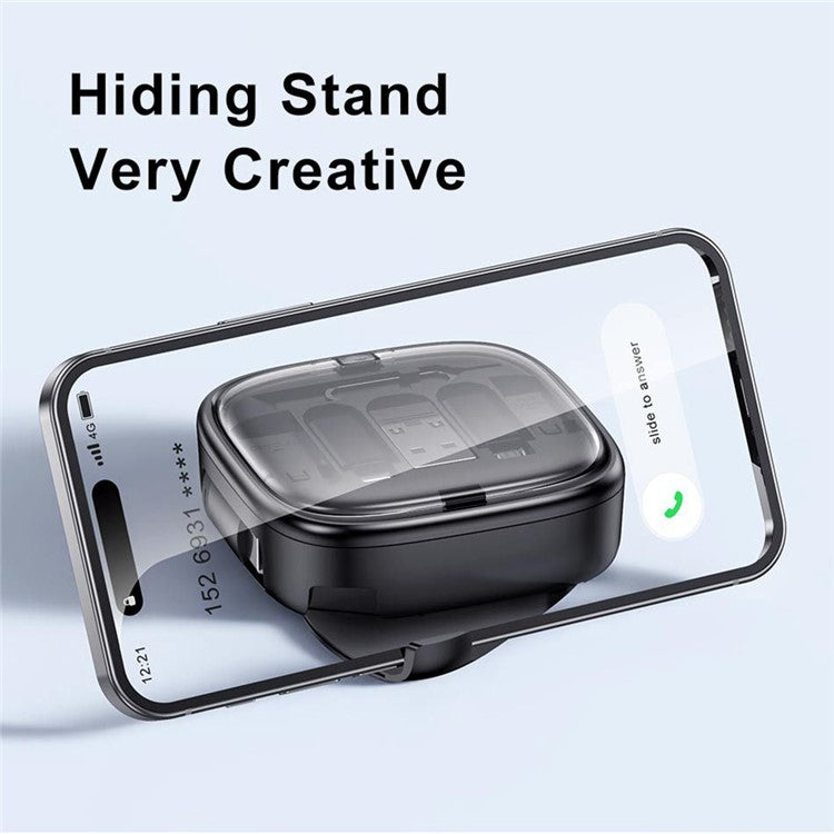 UD7603 1m Retractable 60W Type-C to Type-C Fast Charging Cable Storage Box with Eject Pin and 3 Adapters - Black