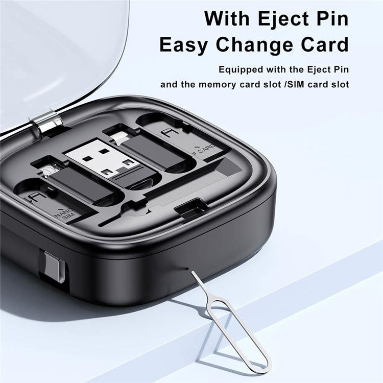 UD7603 1m Retractable 60W Type-C to Type-C Fast Charging Cable Storage Box with Eject Pin and 3 Adapters - White