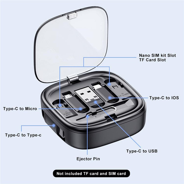 UD7603 1m Retractable 60W Type-C to Type-C Fast Charging Cable Storage Box with Eject Pin and 3 Adapters - White