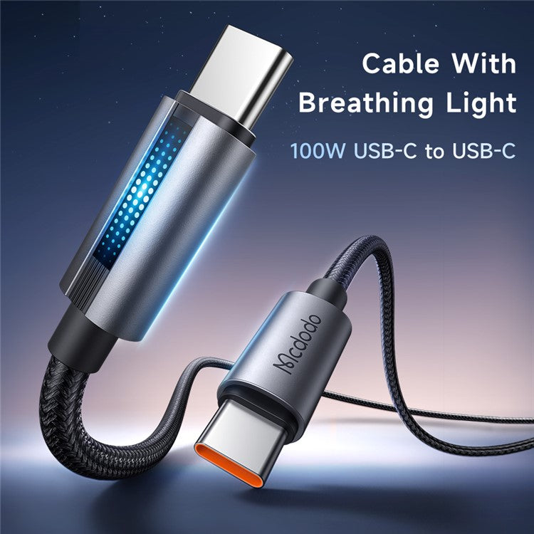 MCDODO CA-5740 1.2m Type-C to Type-C 100W Charging Data Cable with Breathing Light