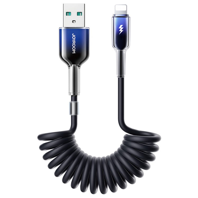 JOYROOM S-A43 1.5m Spring Coiled Cable USB-A to Lightning 3A Fast Charging Cord - Black