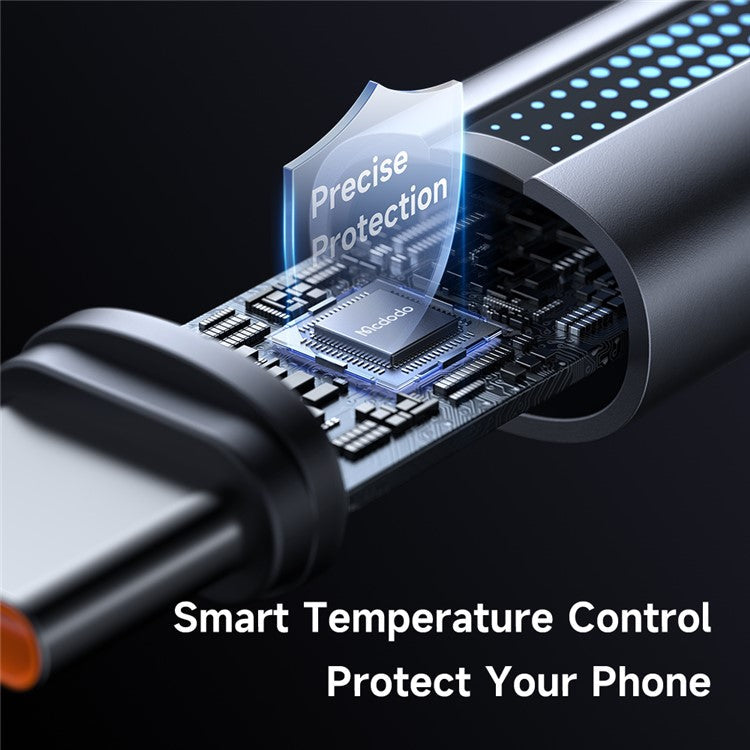 MCDODO CA-5180 1.2m USB-A to Type-C 6A 100W Charging Data Cable with Breathing Light - Black