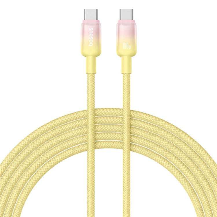 BASEUS Discolor Series 2m Fast Charging Cable USB-C to USB-C 100W Nylon Braided Data Cord - Yellow