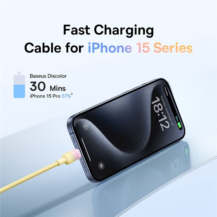 BASEUS Discolor Series 2m Fast Charging Cable USB-C to USB-C 100W Nylon Braided Data Cord - Yellow