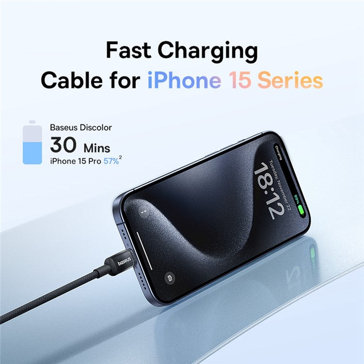 BASEUS Discolor Series 2m Fast Charging Cable USB-C to USB-C 100W Nylon Braided Data Cord - Black